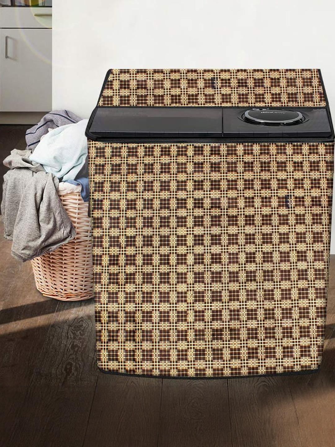 The Furnishing Tree Washing Machine Cover Checkered Pattern Brown Compatible for Whirlpool 9.5 Kg S