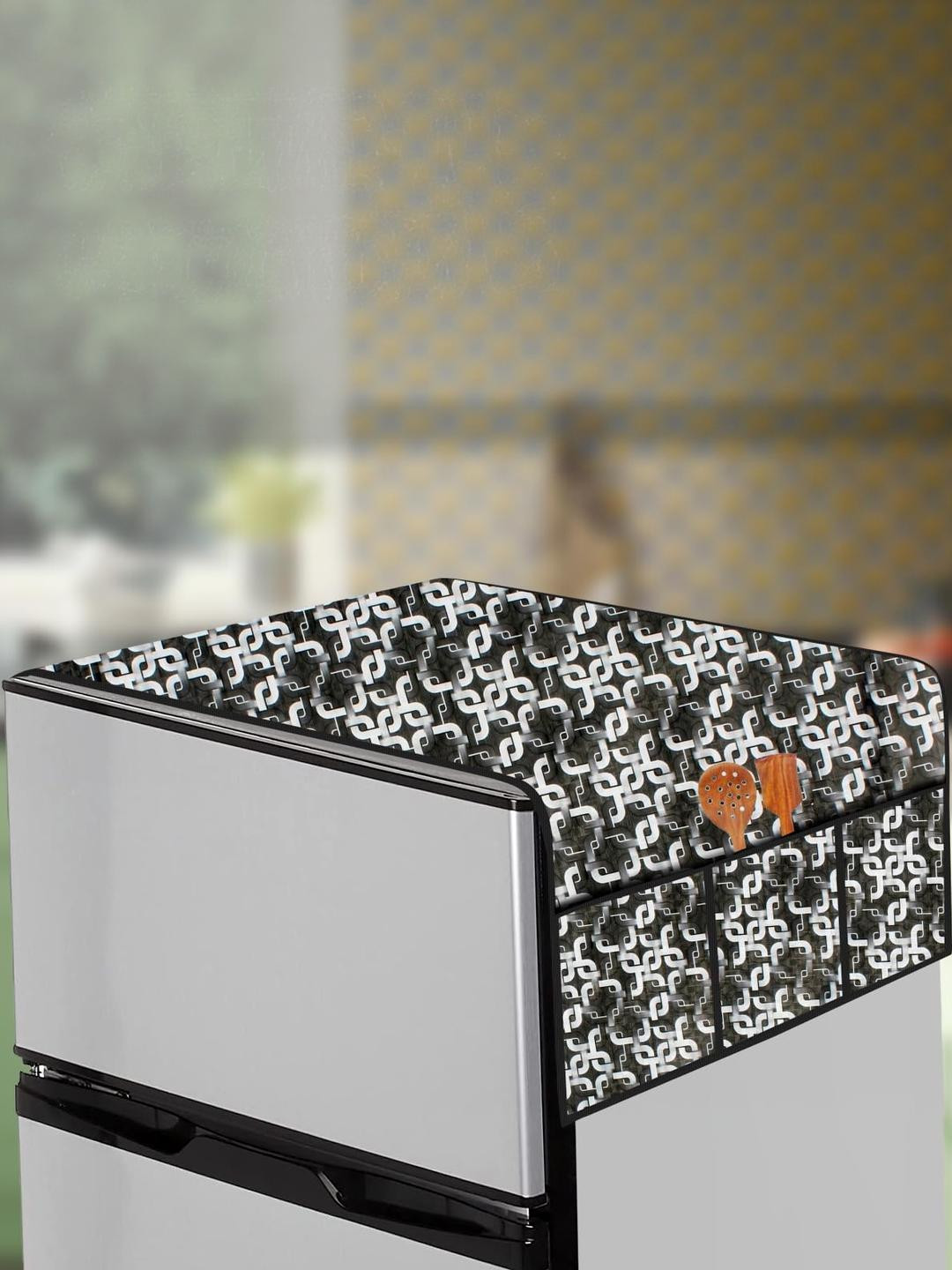 The Furnishing Tree Black Print PVC Fridge Top Cover