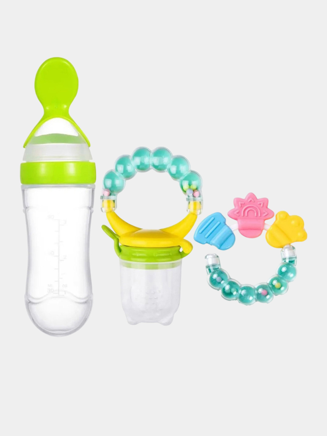 Kritiu Set Of 3 Food Feeder, Rattle Teether & Fruit & Food Nibbler - Green
