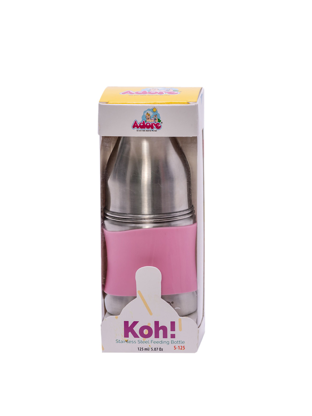 Adore Koh Stainless Steel Feeding Bottle - 125 ml - Pink