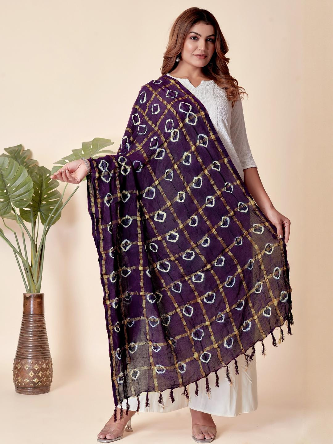 EBADAT Printed Violet Cotton Dupatta