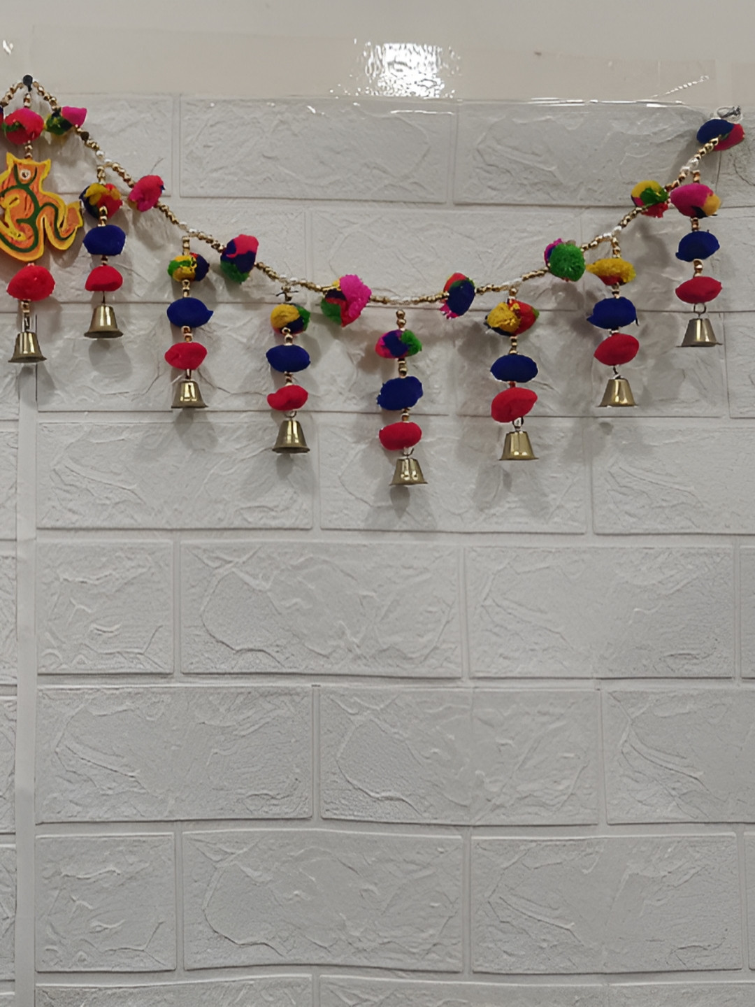 Nutts Bandhanwar Blue & Green Wooden Om Pompom Hanging Garlands