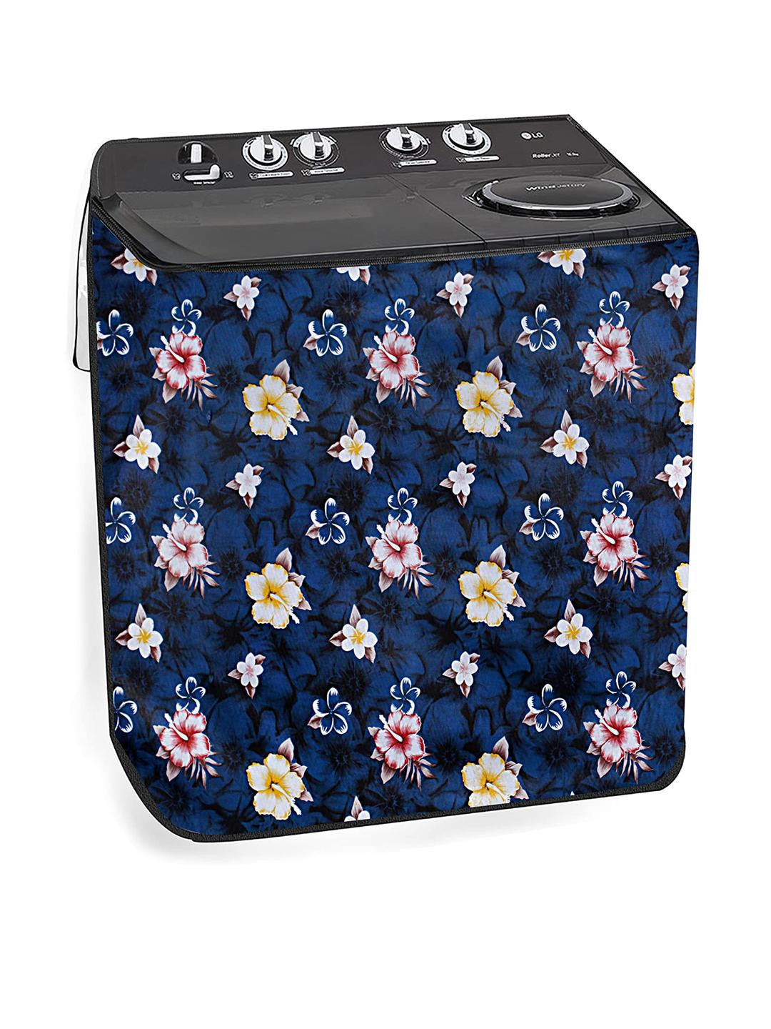 The Furnishing Tree Washing Machine Cover Floral Pattern Blue Compatible for Whirlpool 9Kg Semi-Aut