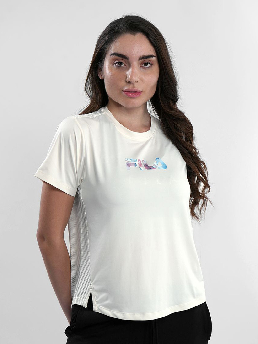 FILA SARA Women Brand Logo Printed Moisture Wicking T-shirt