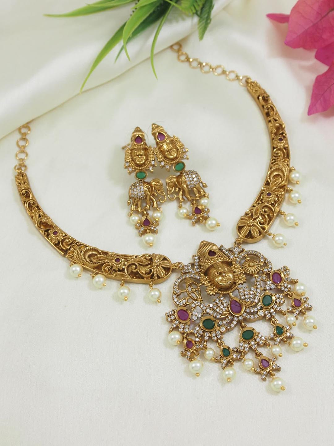SGA FASHION Gold Plated s & Pearl Beaded Jewellery Set