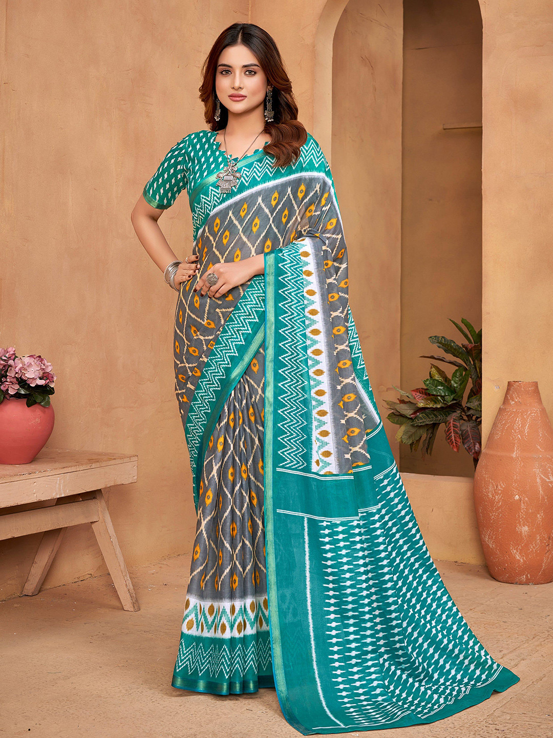all about you Daily Printed Saree With Unstiched Blouse Piece