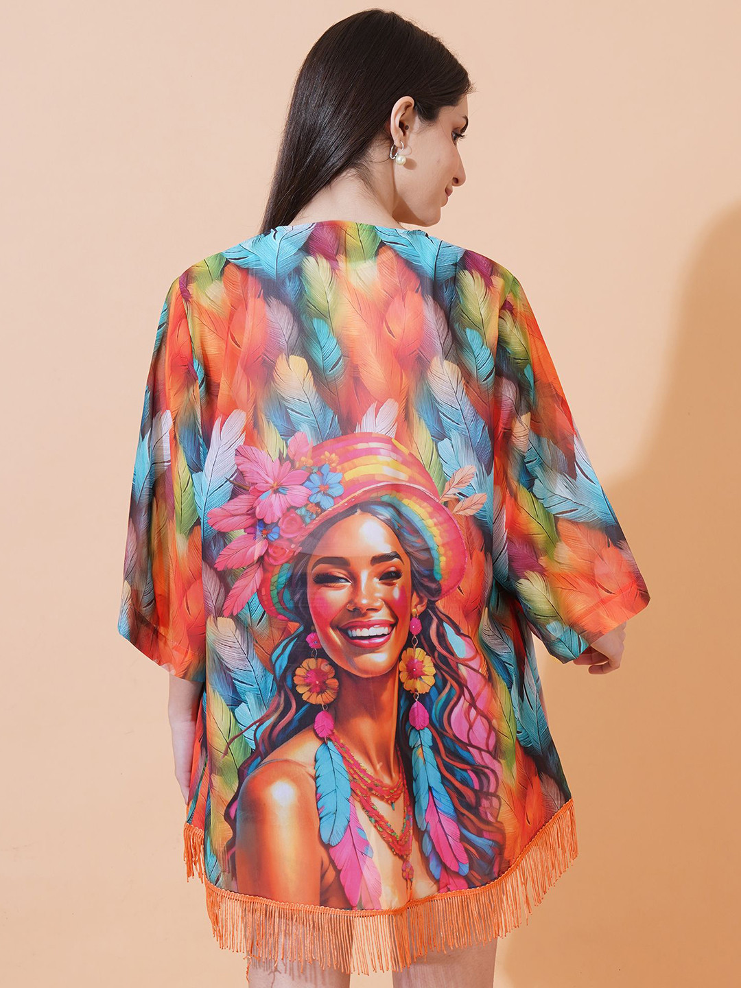 ARV TRENDS Printed V-Neck Waterfall Georgette Shrug