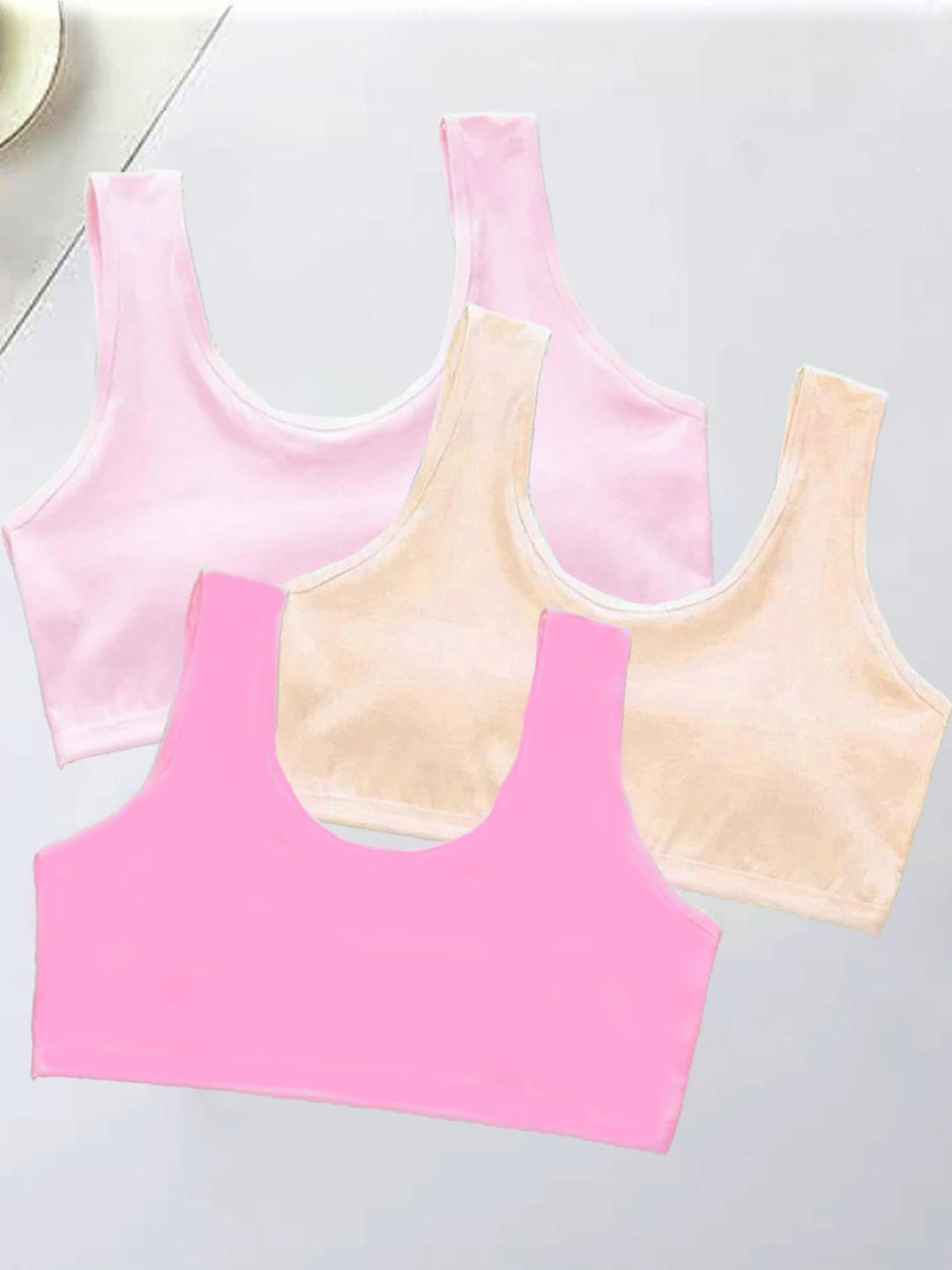BRAAFEE Girls Pack Of 3 Solid Non Padded Camisole