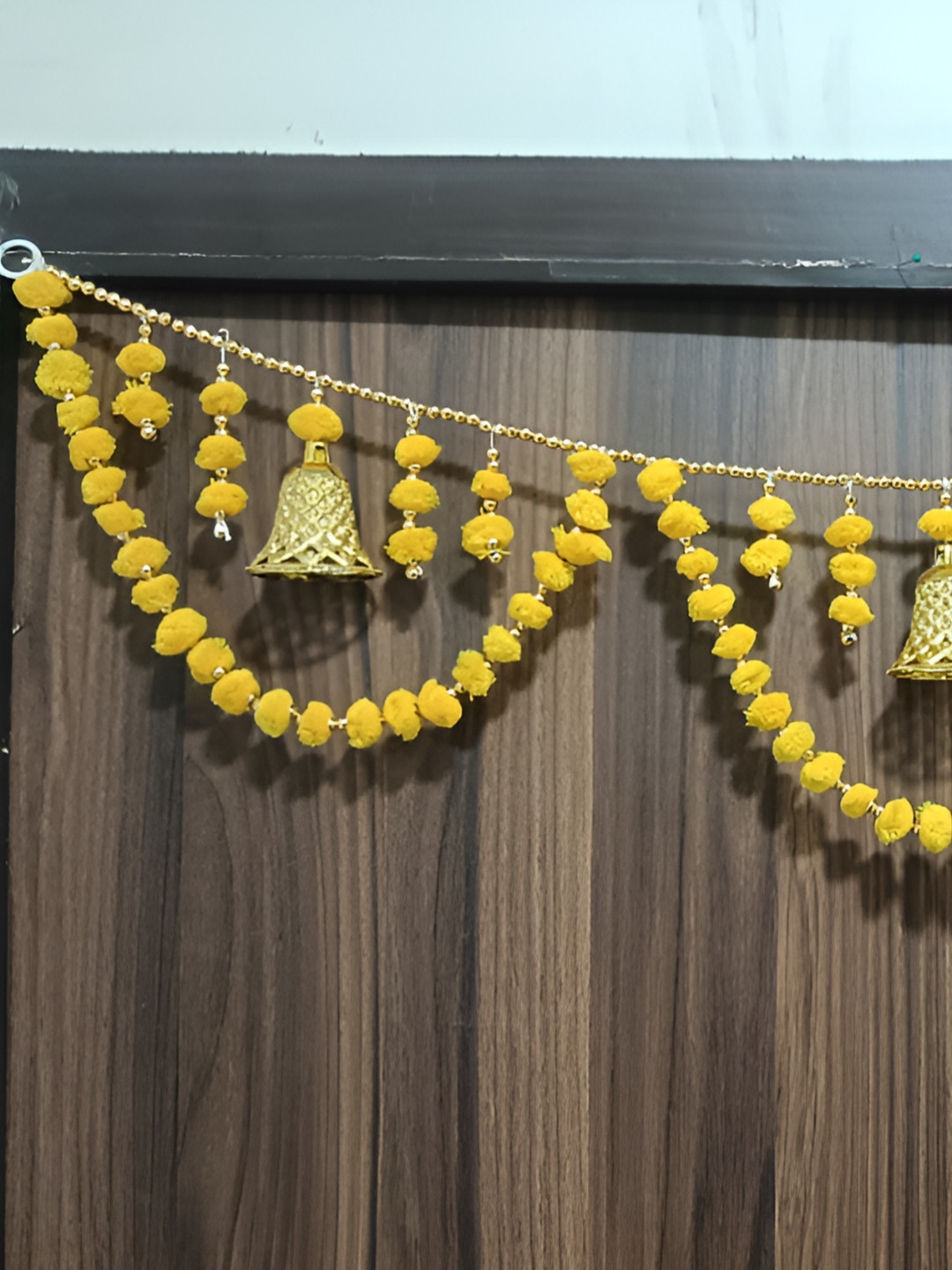 Nutts Bandhanwar Yellow & Beige Pompom With Jaal Bell Hanging Garlands