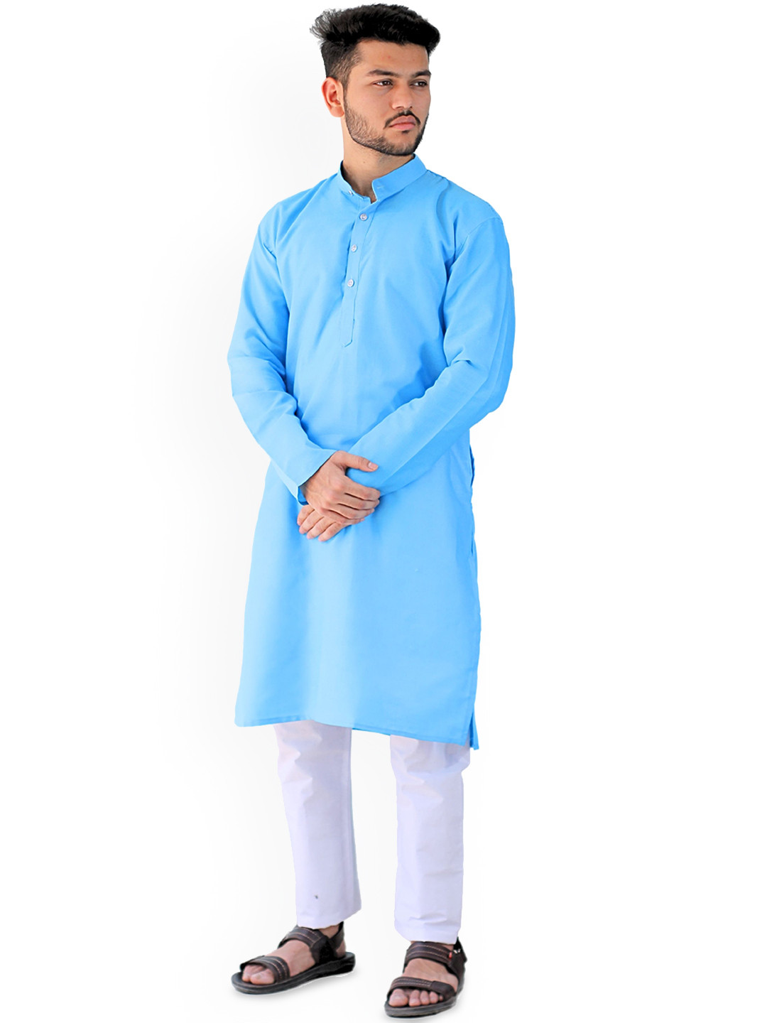YOUTH ROBE Men Mandarin Collar Kurta with Pyjamas