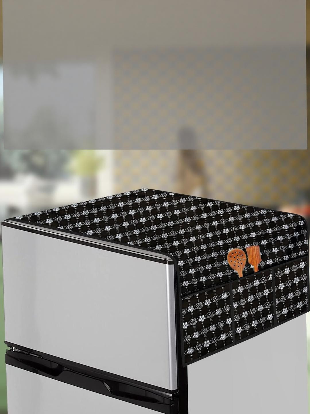 The Furnishing Tree Black PVC Side Storage Fridge Top Cover