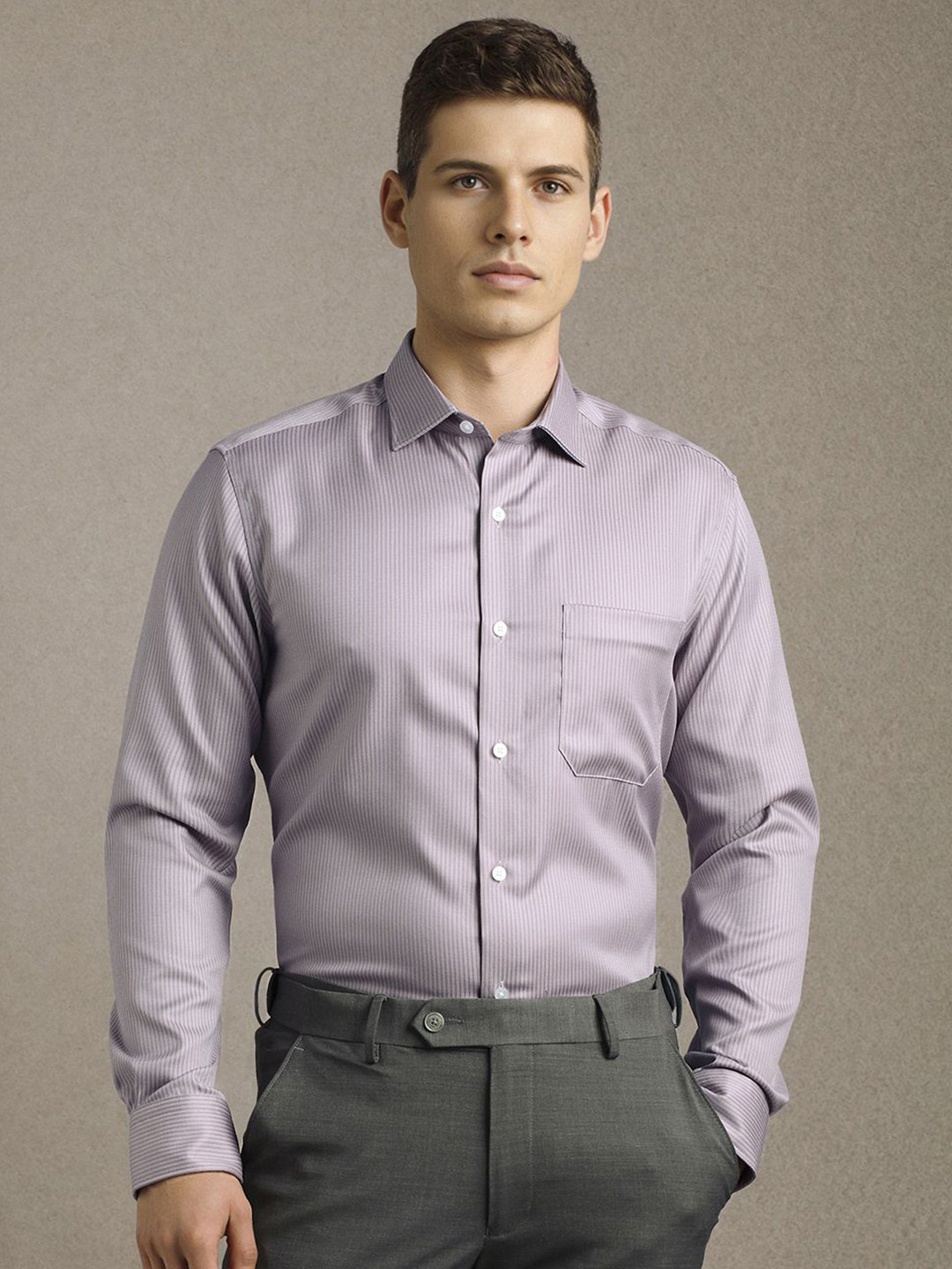 Louis Philippe Pinstriped Long Sleeves Pure Cotton Formal Shirt