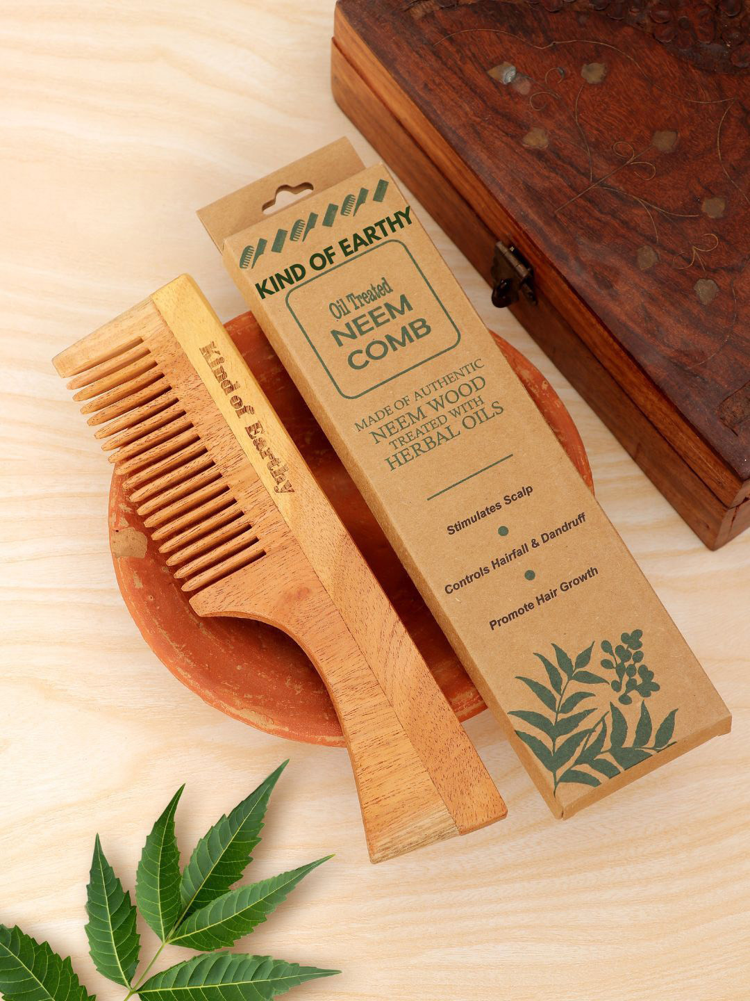 Kind of Earthy Kacchi Neem Comb With Handle