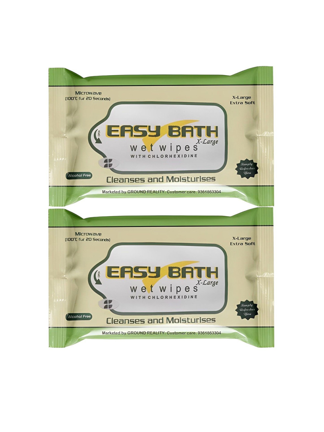 easybath Set Of 2 Wet Wipes Moisturizing Microwaveable Bed Bath Towels - 10 Pulls Each
