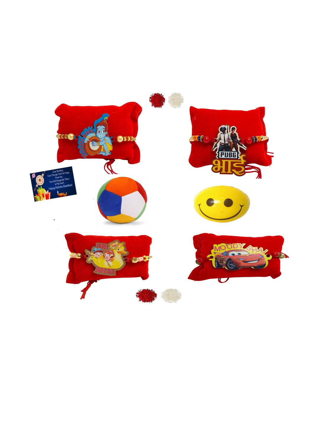 4 Cartoon Wood Rakhi Ball Greeting card n Roli
