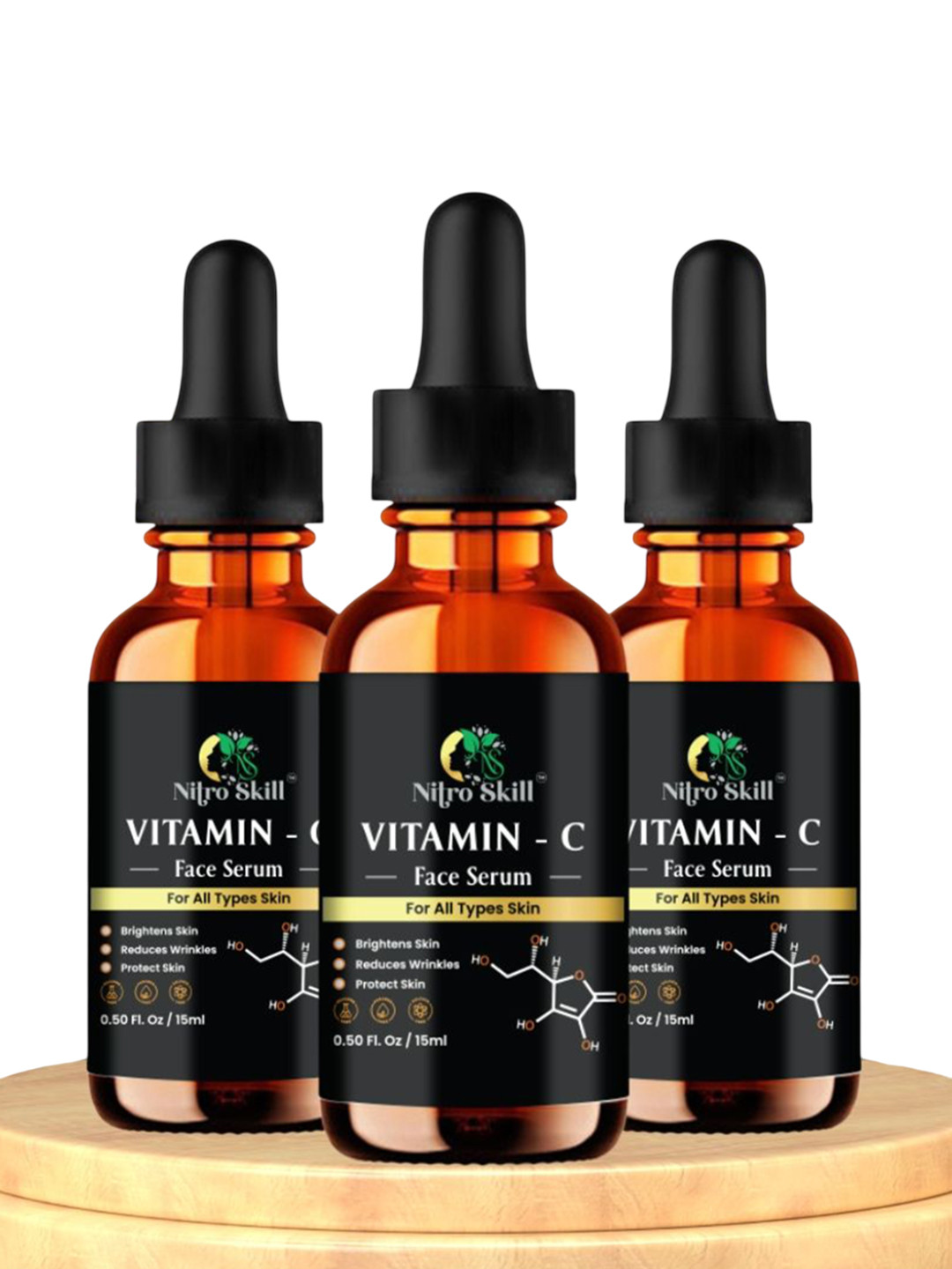 NITRO SKILL Set Of 3 Vitamin C Face Serum For Skin Brightening- 15 ml Each
