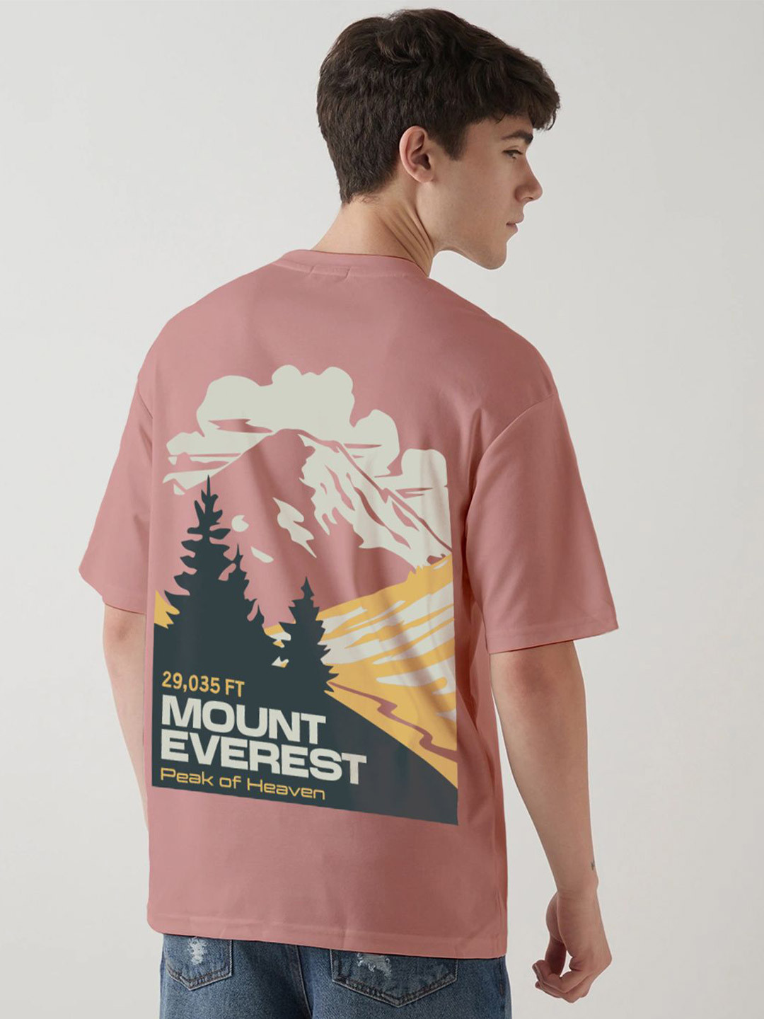 Crazymonk The Mount Everest Printed Drop-Shoulder Sleeves Oversized Cotton T-shirt