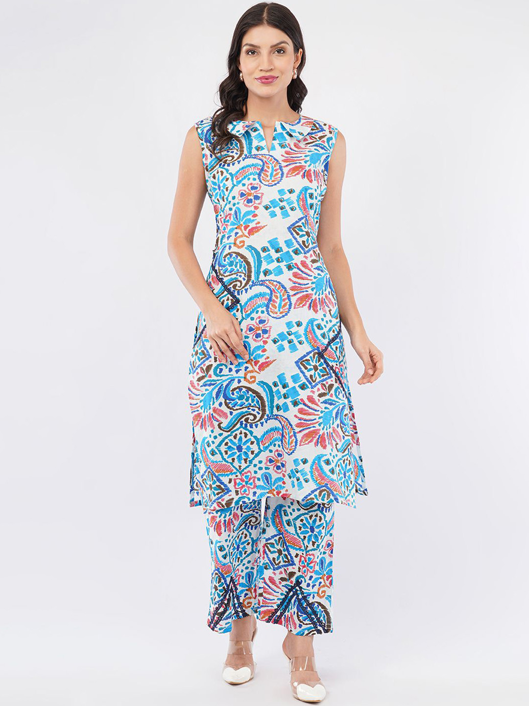 Mishy Floral Printed Notch Neck Pure Cotton Straight Kurta With palazoo