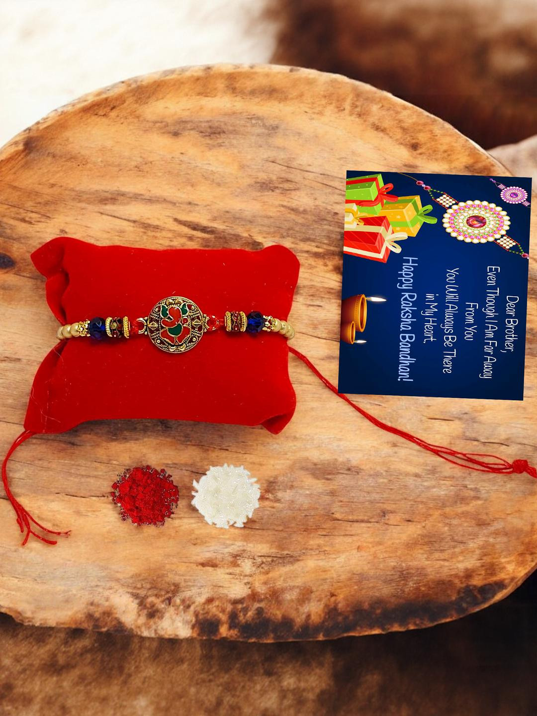 Ganes Ji Metal Rakhi::  Greeting card n Roli