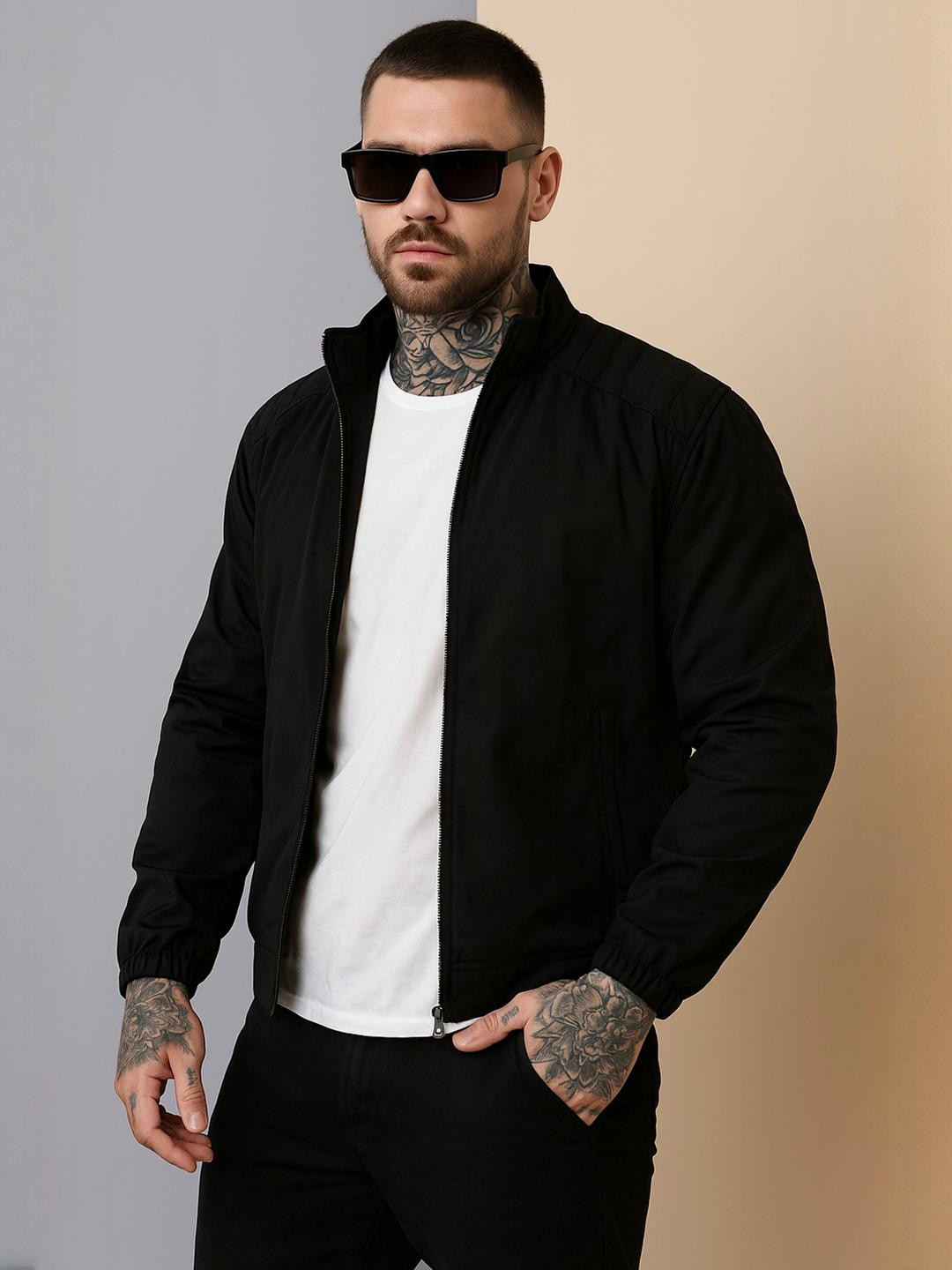 VOXATI Men Black Polyester Jacket