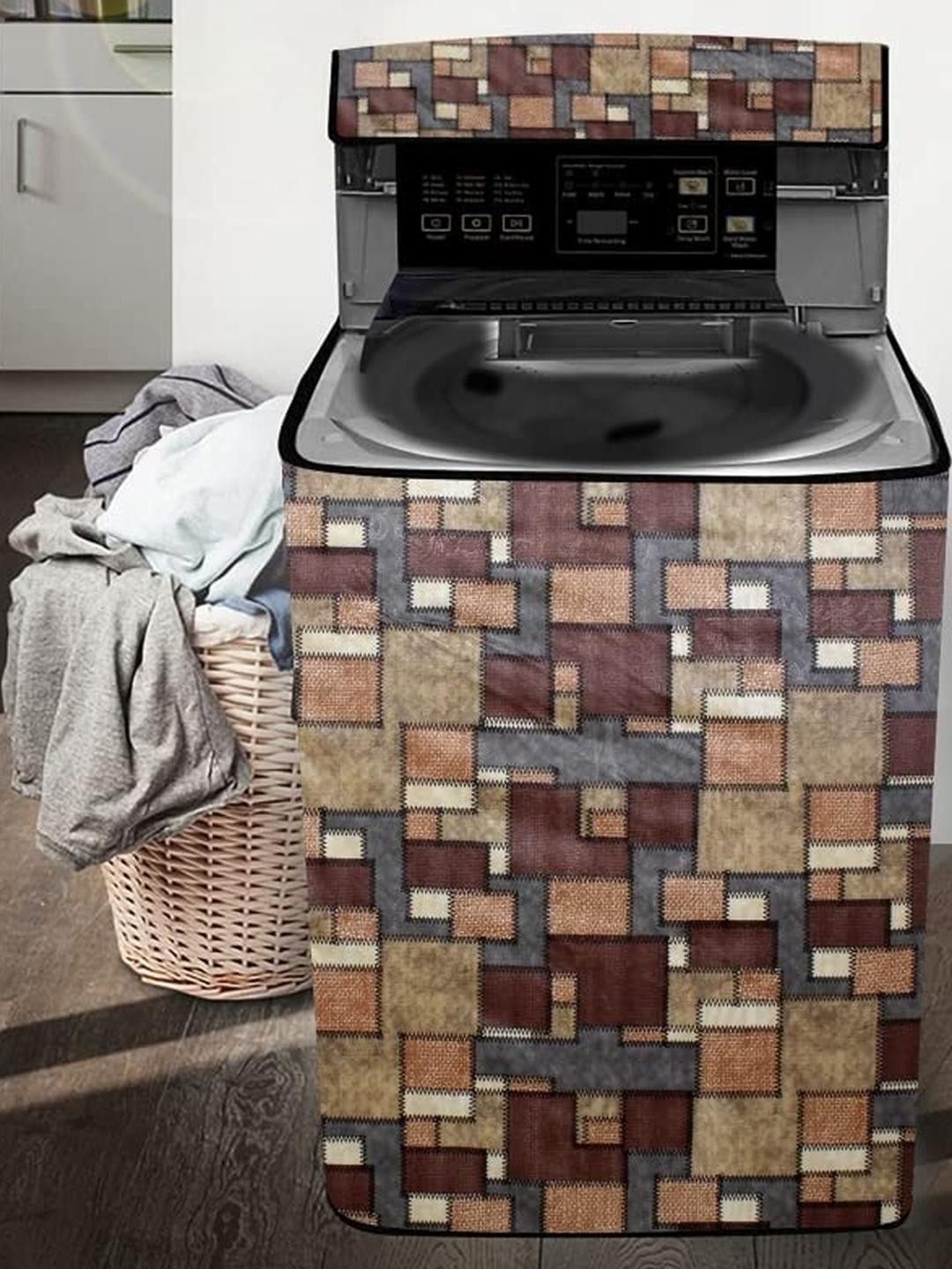 The Furnishing Tree Washing Machine Cover Seamless Pattern Brown Compatible for Whirlpool 8 kg Full