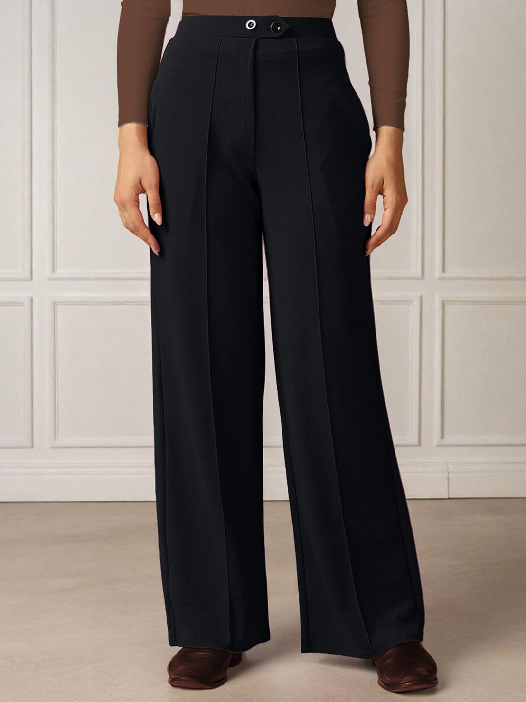 Moda Rapido Women Relaxed Straight Leg Regular Fit Pleated Formal Trouser