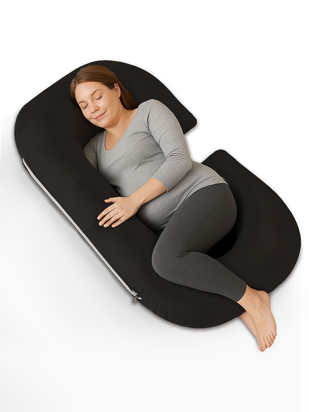 Kuber Industries Black & White Microfibre C Shaped Maternity Pillow