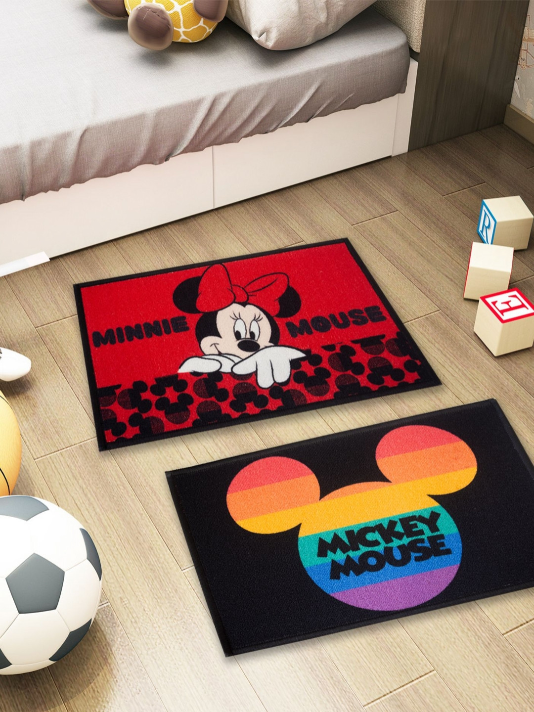 Athom Living 2-Pcs Black & Red Micky Mouse Printed Anti-Skid Doormat