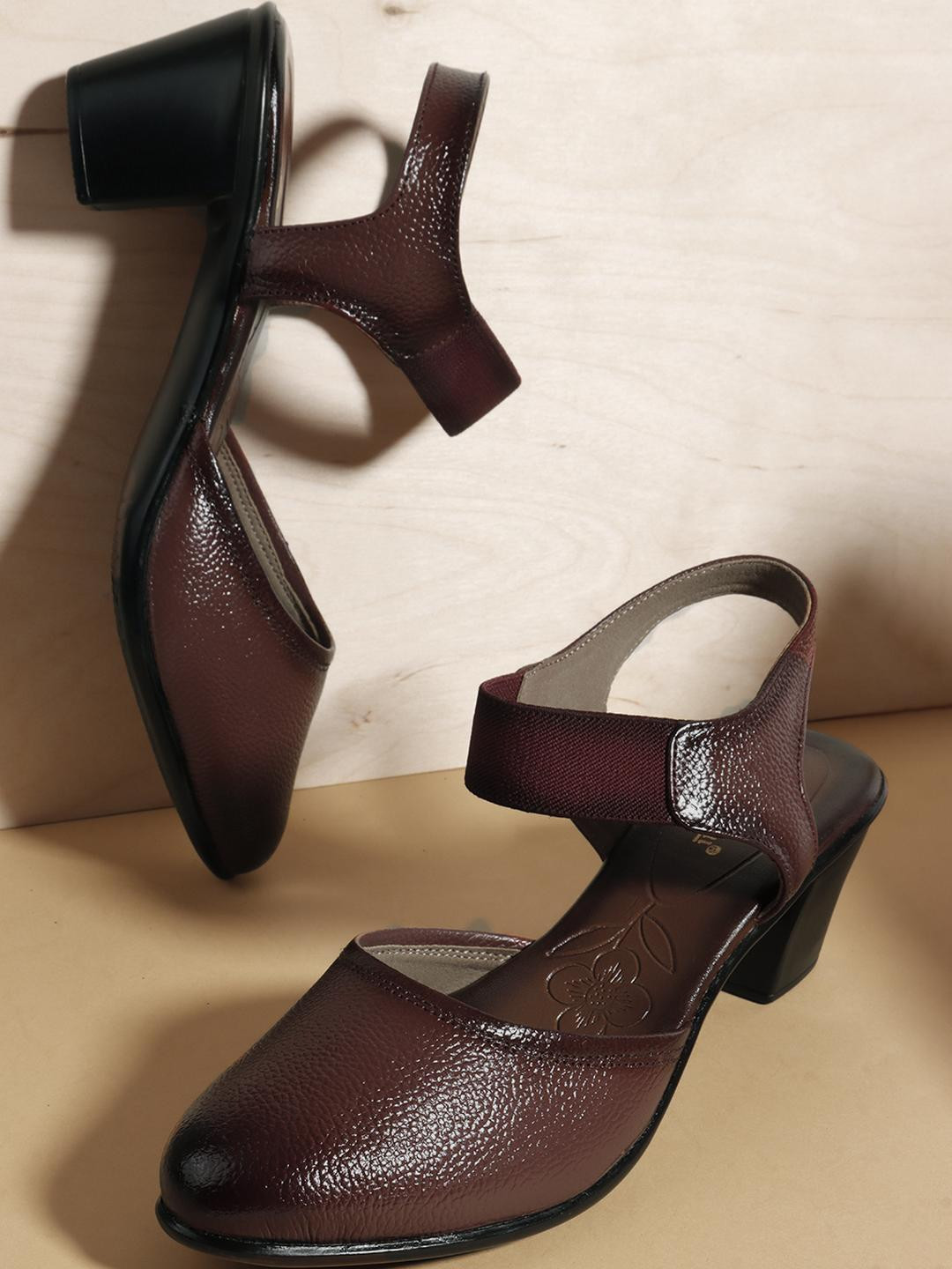 Dollphin Maroon Leather Block Heels