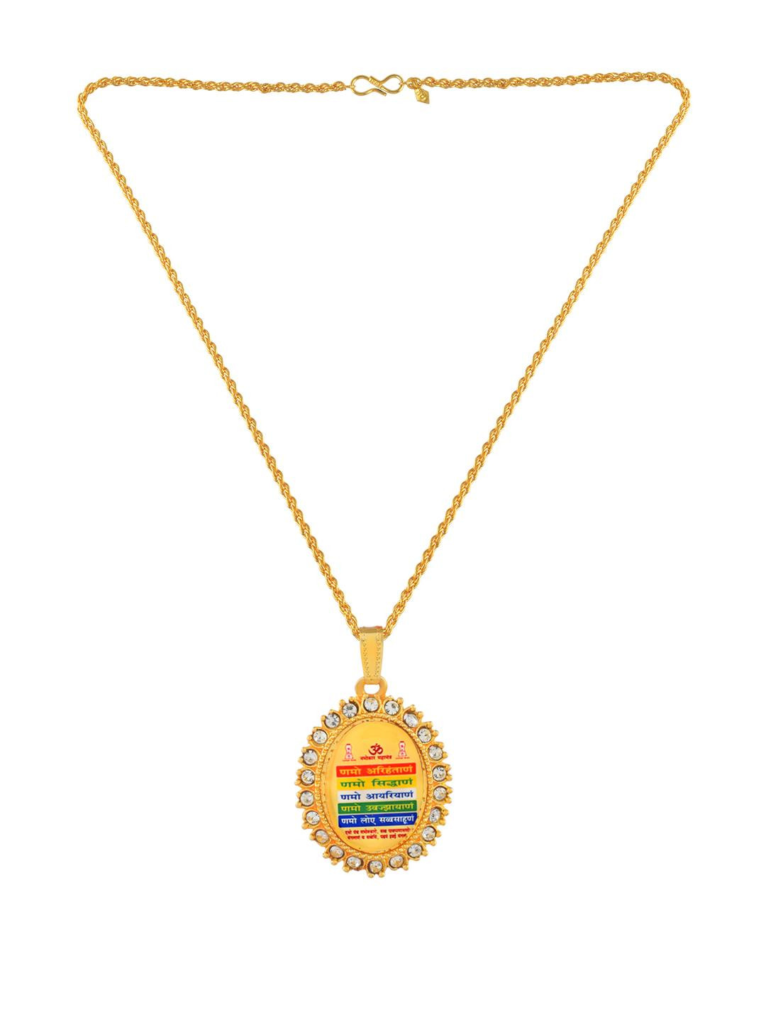 MEMOIR Gold Plated CZ Jain Namokar Navkar Mantra Pendant & Chain
