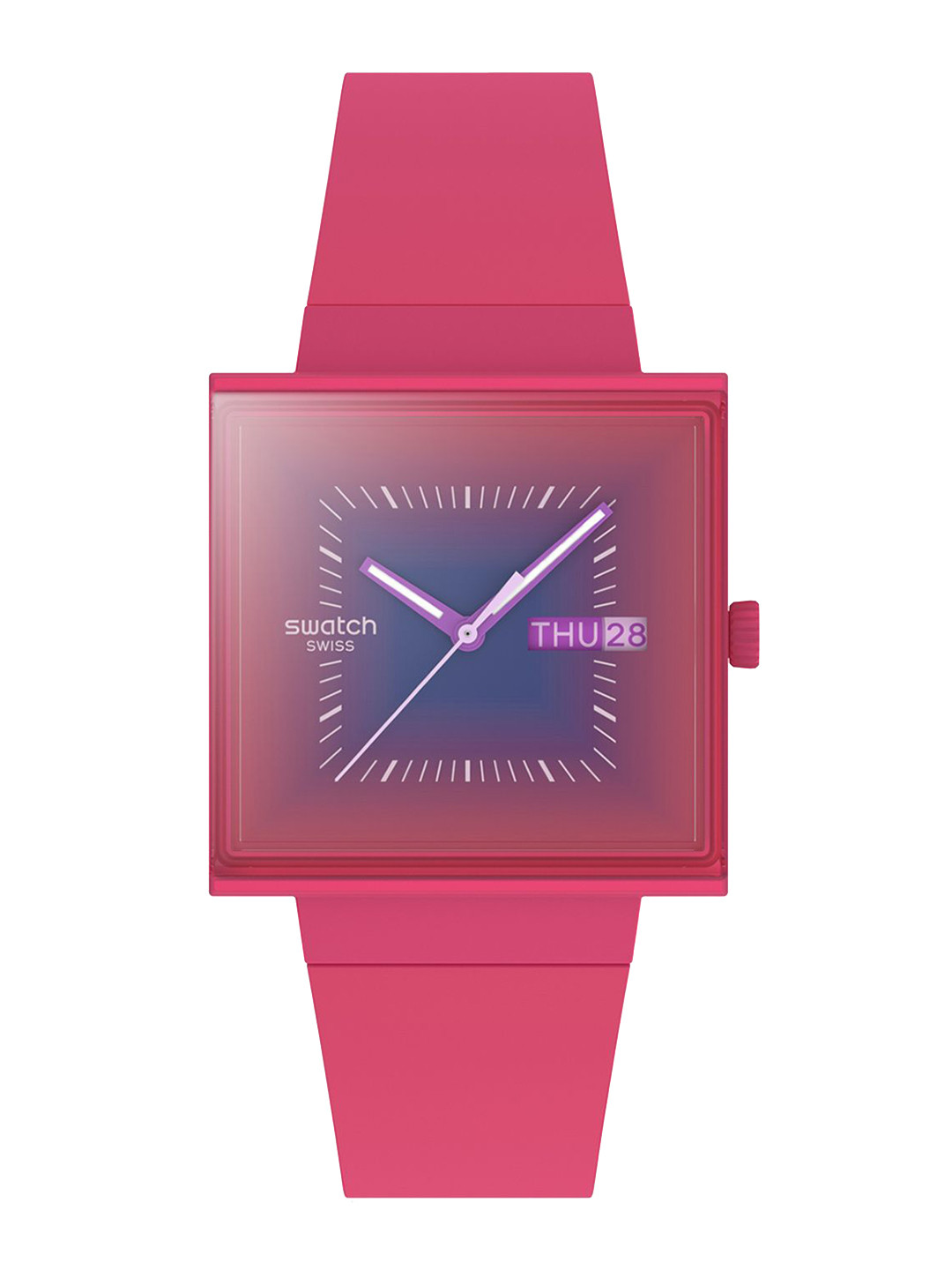 Swatch SQUARELY BERRY Unisex Square Dial Analogue Watch SO34R700