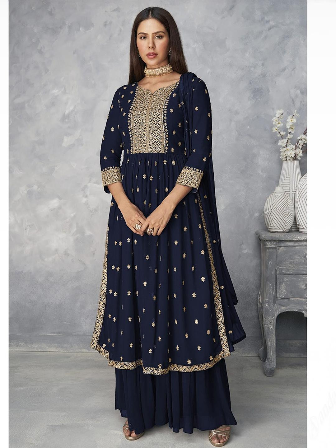 Xomantic Fashion Women Nyra Cut Embroidery Kurti Palazzo and Dupatta set