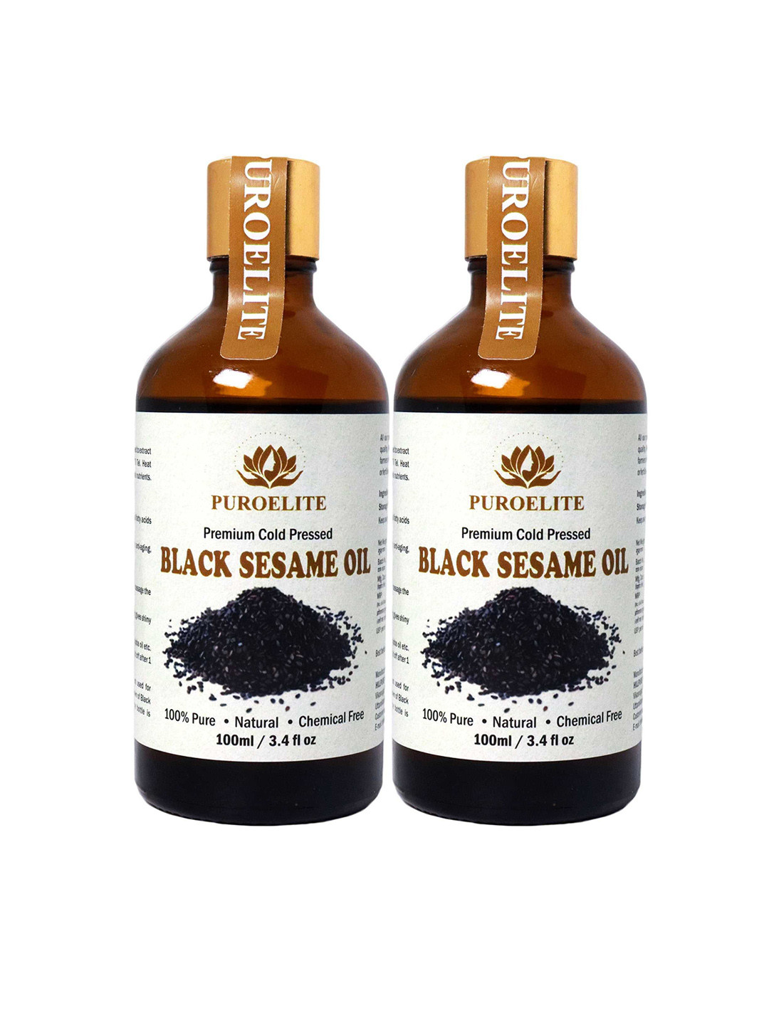 Puroelite Set Of 2 Cold Pressed Black Sesame Oil With Dropper For Hair & Skin 100 ml Each