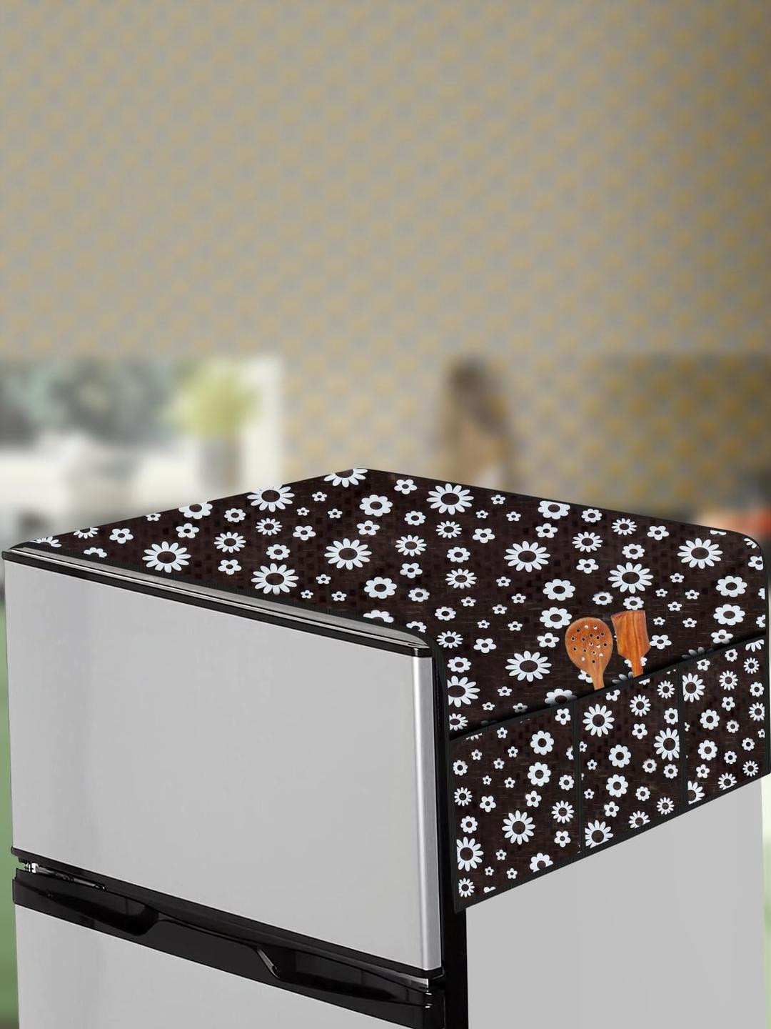 The Furnishing Tree Brown Printed Side Storage Fridge Cover