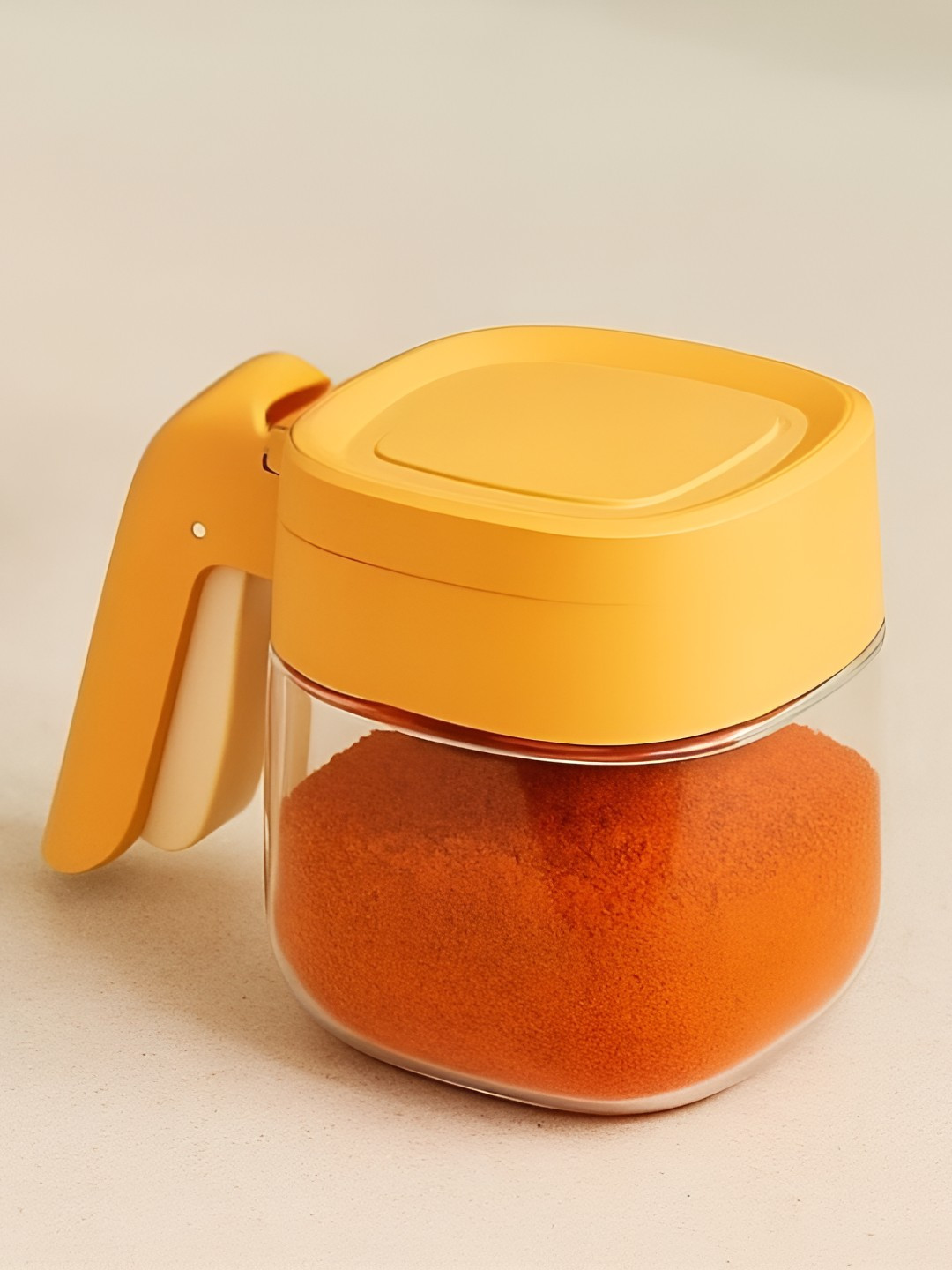 Baskety Yellow Glass Spice Jar With Plastic Spoon Airtight Lid Handle