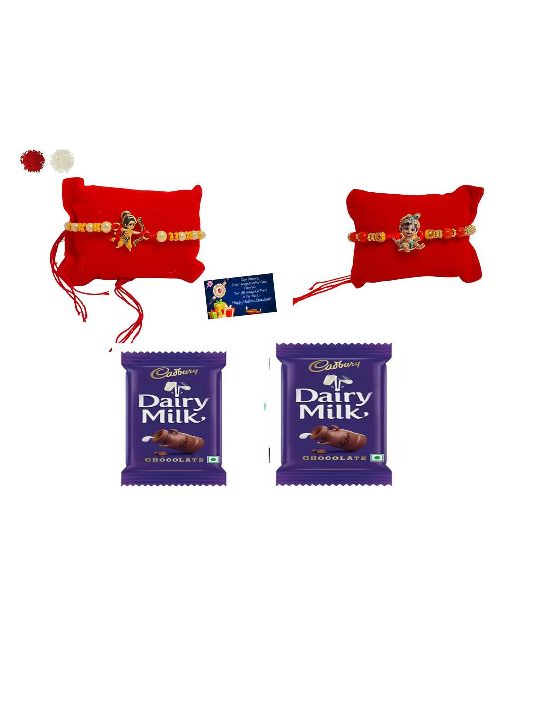 Ladoo Gopla n Ramlala Metal Rakhi choclate Greeting card n Roli