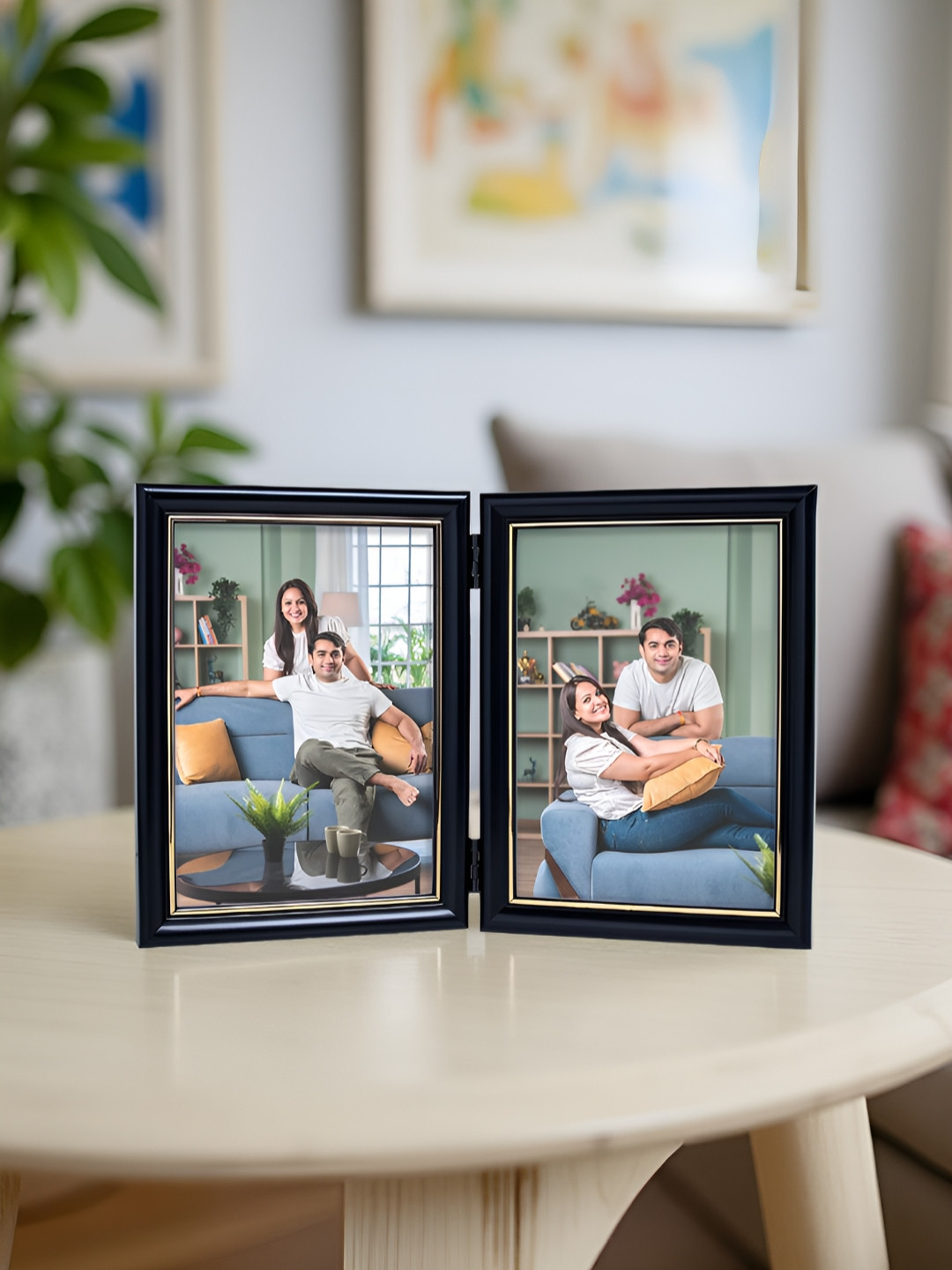 Golden Peacock Black Foldable Table Photo Frame