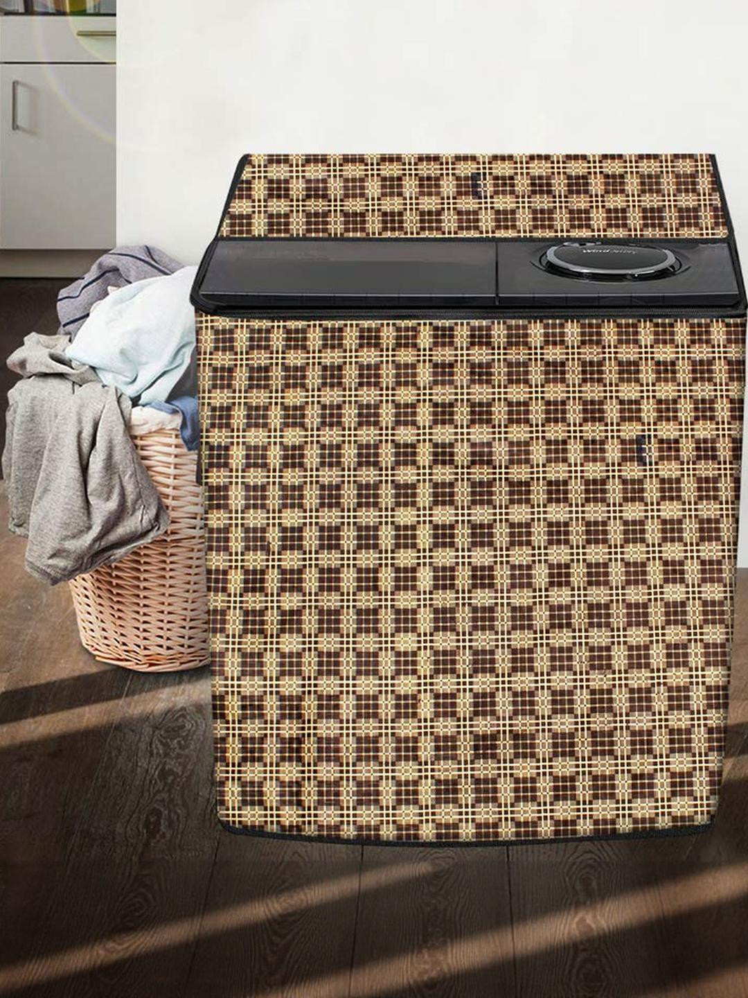 The Furnishing Tree Washing Machine Cover Checkered Pattern Brown Compatible for Whirlpool 8.5 Kg S
