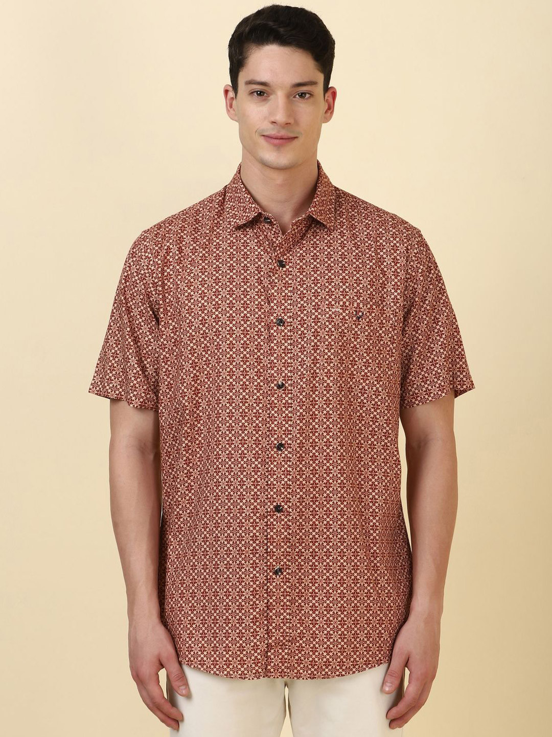 Allen Solly Geometric Printed Spread Collar Slim Fit Cotton Modal Shirt