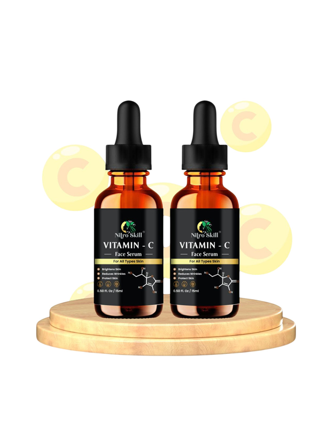 NITRO SKILL Set Of 2 Vitamin C Face Serum For Skin Brightening- 15 ml Each