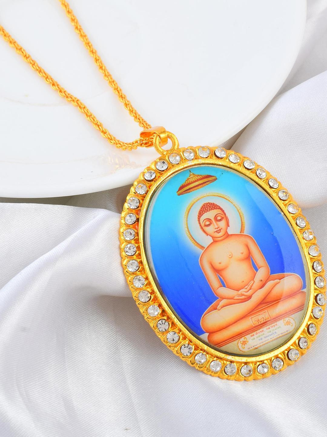 MEMOIR Gold Plated CZ Jain Mahavir Swami Pendant & Chain