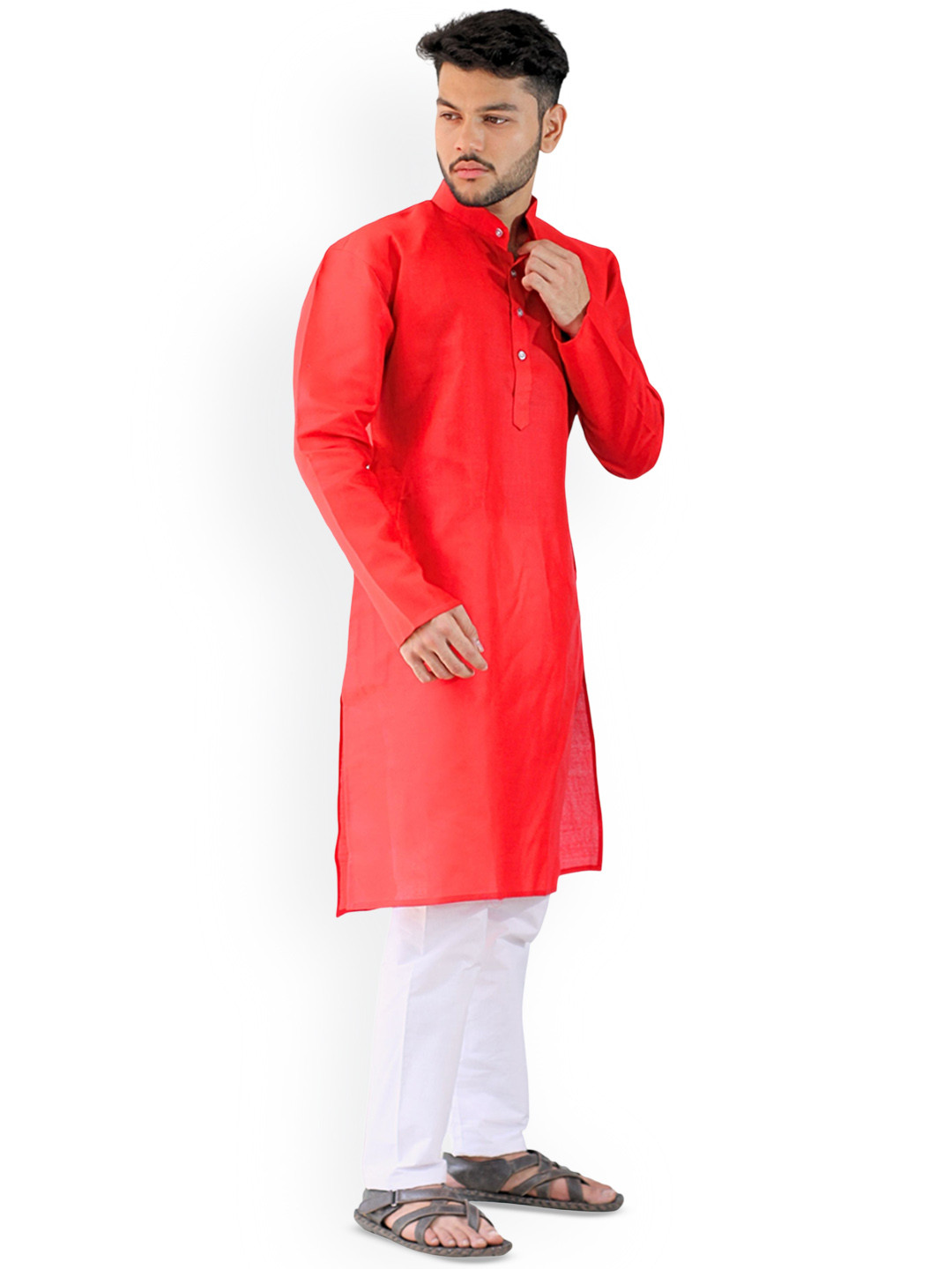 YOUTH ROBE Mandarin Collar Straight Kurta With Pyjamas