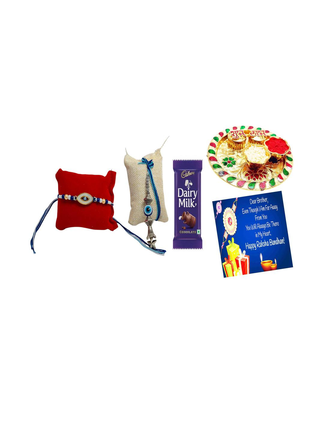 Vrinde Rakhi Bhaiya Bhabhi Metal Rakhi Gift Set