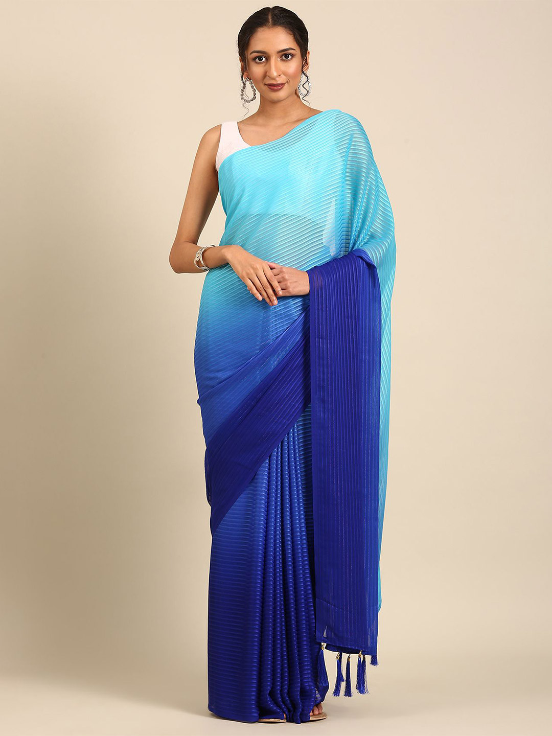 Taashi Ombre Metallic Zari Striped Chiffon Saree