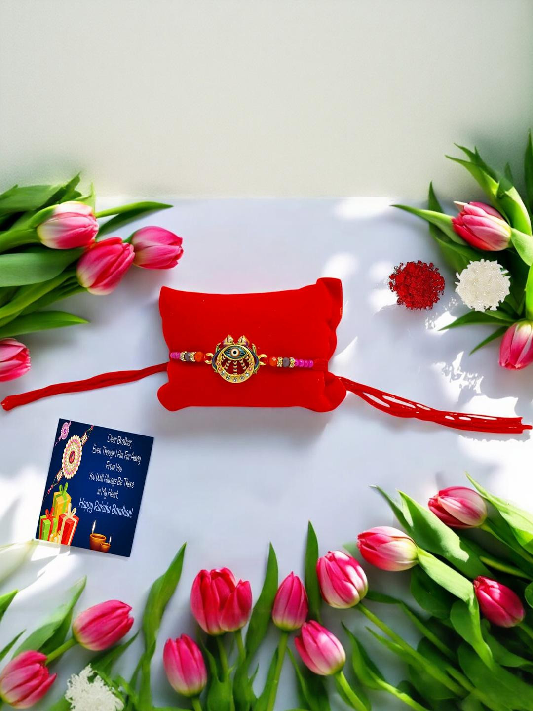 Evil eye Metal Rakhi::  Greeting card n Roli
