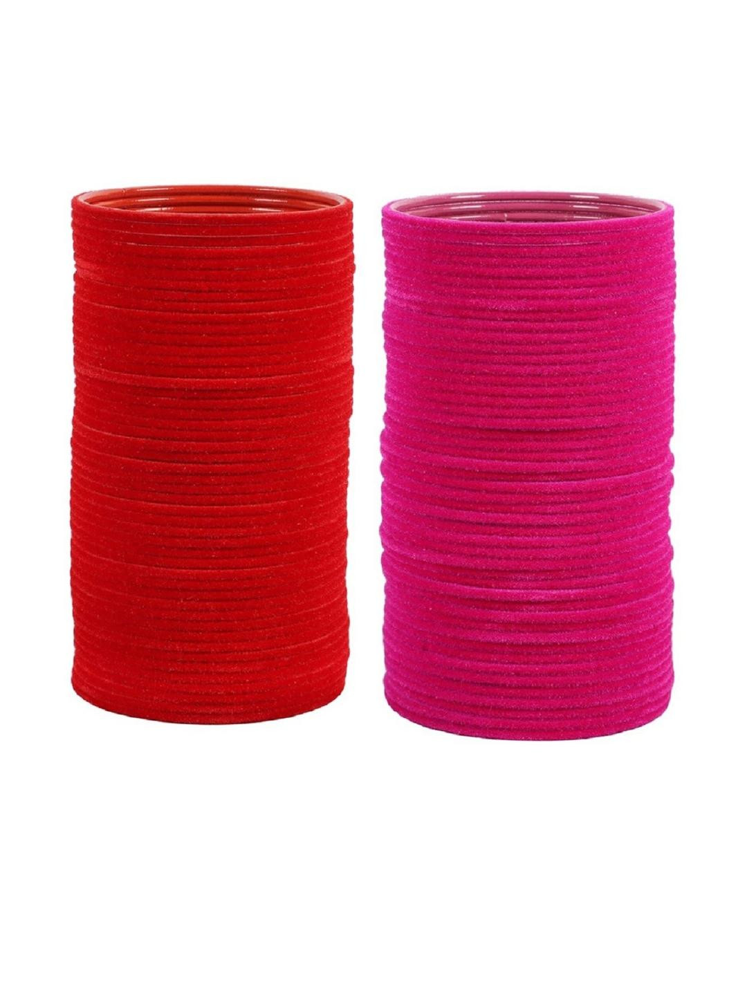 Guddan Set of 96 Red & Rani Metal Velvet Bangles