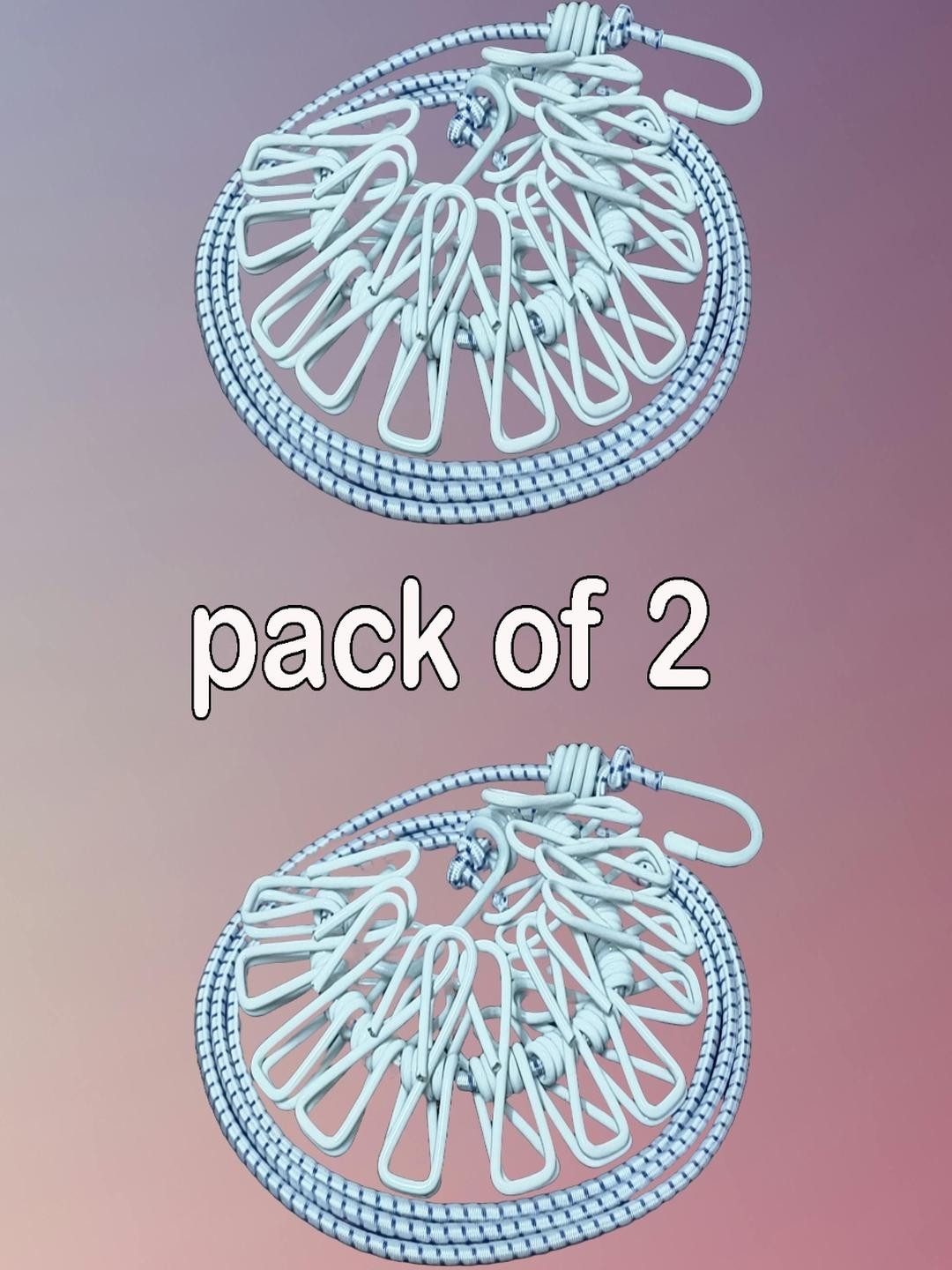 KHANJAN FASHION Pack of 2 Cloth Line with 12 Metal Clips