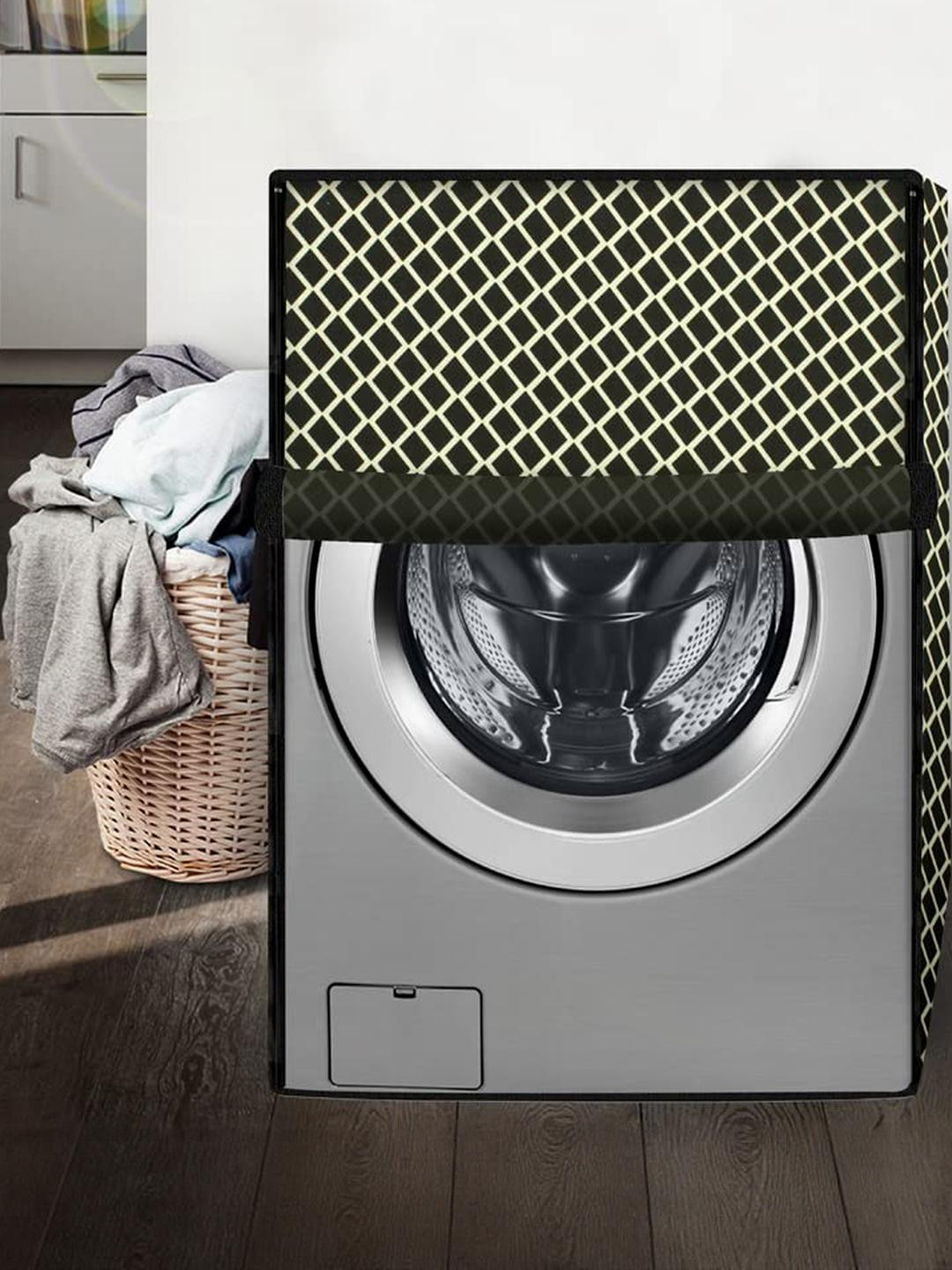 The Furnishing Tree Coffee Brown & Yellow Printed Washing Machine Appliance Cover