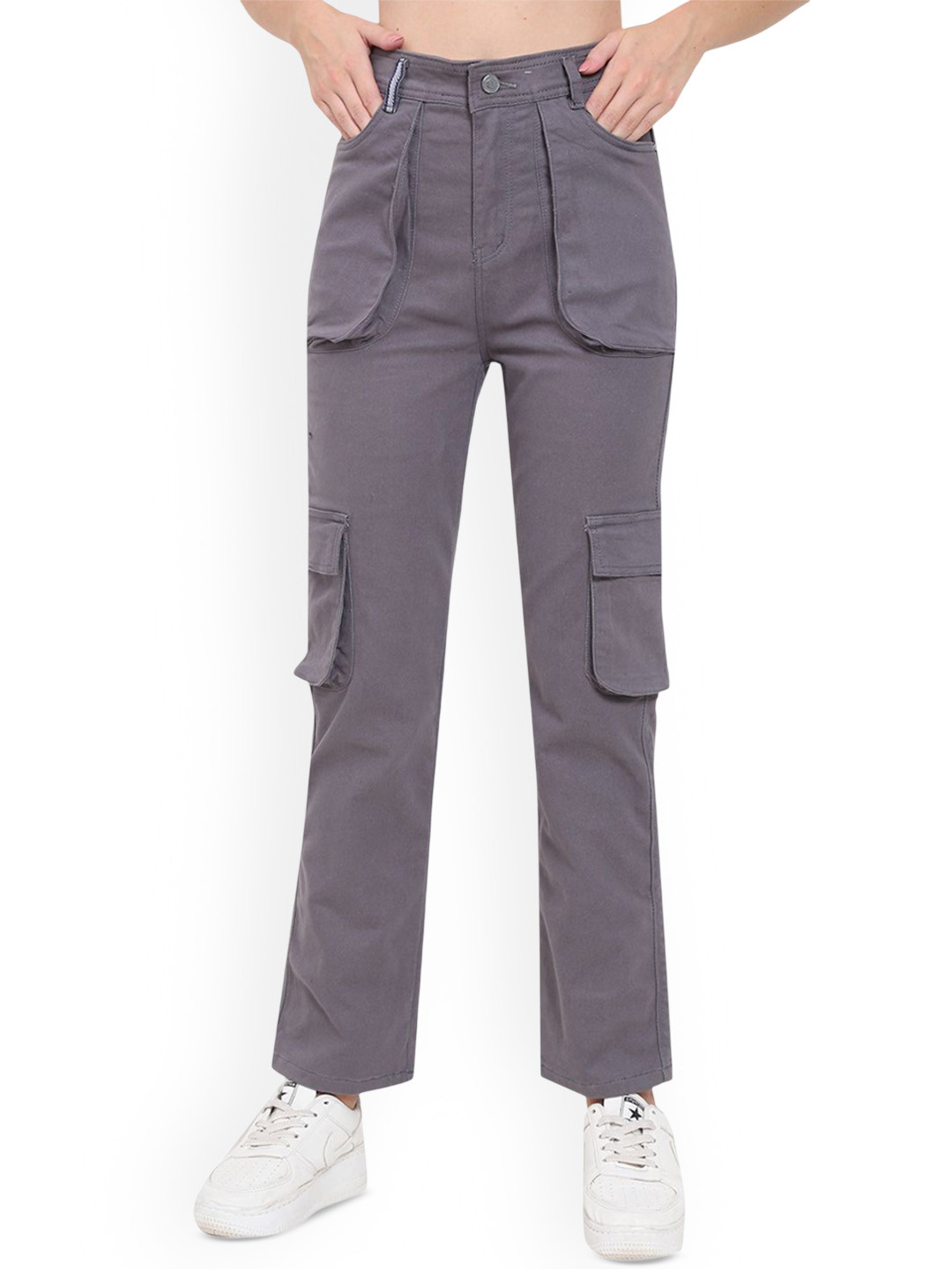 God's Club Women Straight Fit High-Rise Cotton Cargo Styles Jeans