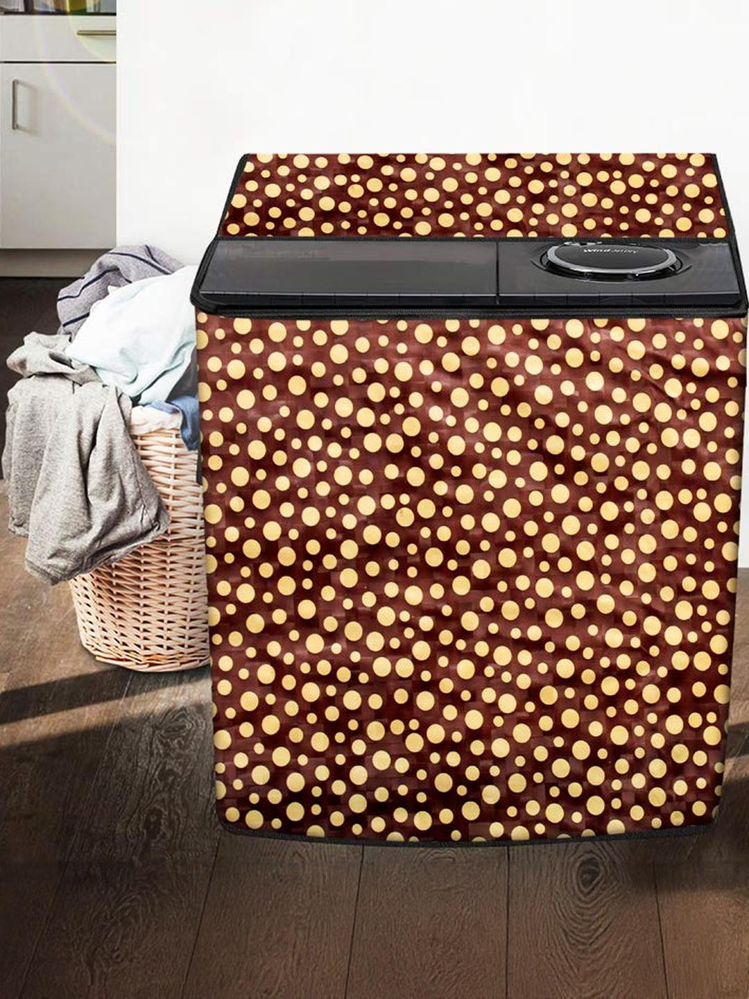 The Furnishing Tree Washing Machine Cover Polka dot Pattern Brown Compatible for Whirlpool 8.2 Kg S